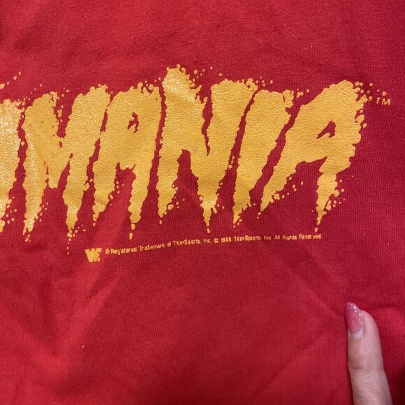 1980s Hulk Hogan WWF HULKAMANIA Crop T-Shirt Wrestlemania 80s Body Building Lg - Picture 4 of 5
